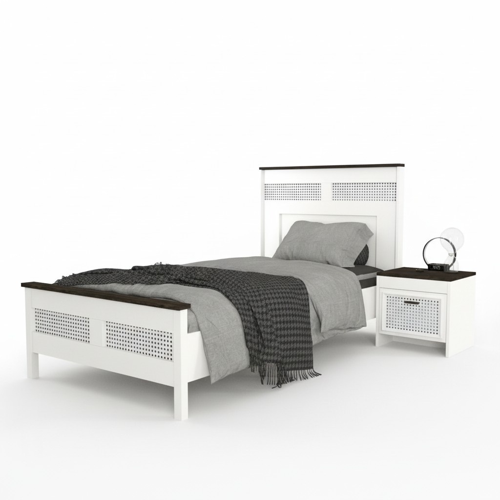 Youth room 2-piece set bed + nightstand modern furniture children’s furniture white