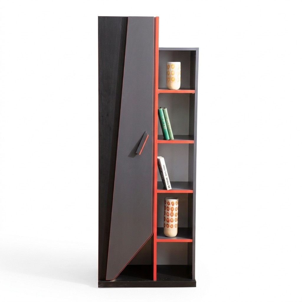Youth Room Black-Red Bookshelf Designer Children\'s Room Wooden Shelf