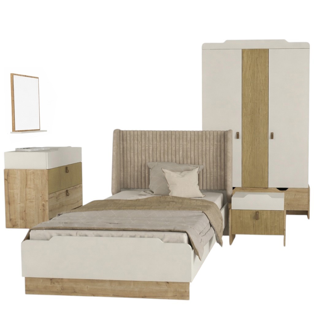 Youth room set bed nightstand wardrobe dresser mirror 5-piece children\'s furniture