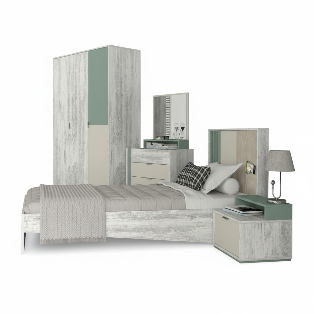 Stylish Gray Youth Room Set 7-piece Modern Children\'s Bedroom Set