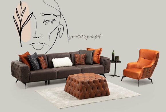 Complete four seater armchair couch brown upholstered sofa fabric sofa set 2pcs