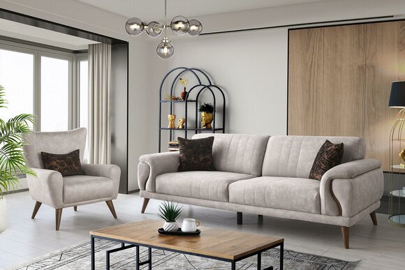 Stylish sofa set Luxurious three-seater fabric armchair Upholstered furniture