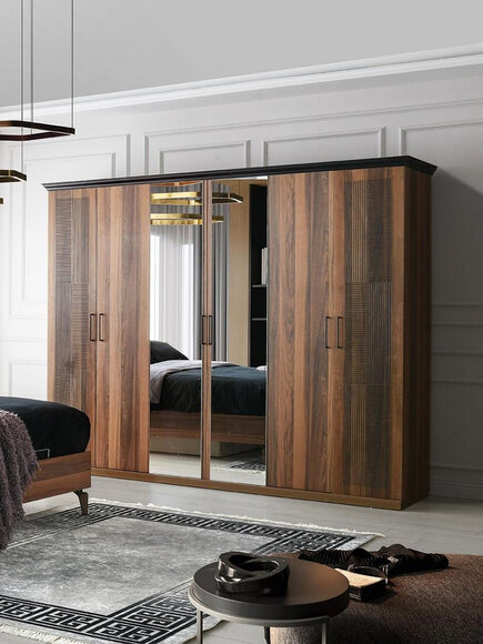 Wooden wardrobe Bedroom wardrobe Wardrobe Brown mirror