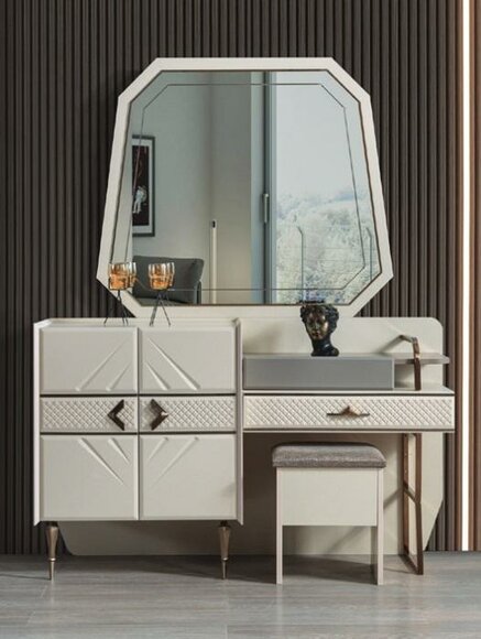 White Bedroom Set Luxury Furniture Dressing Table With Upholstery Stool
