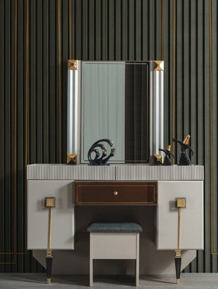 Modern bedroom wood furniture dressing table stool mirror set