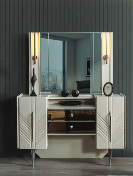 Bedroom Set Luxury White Dressing Table Mirror Designer 2pc Set