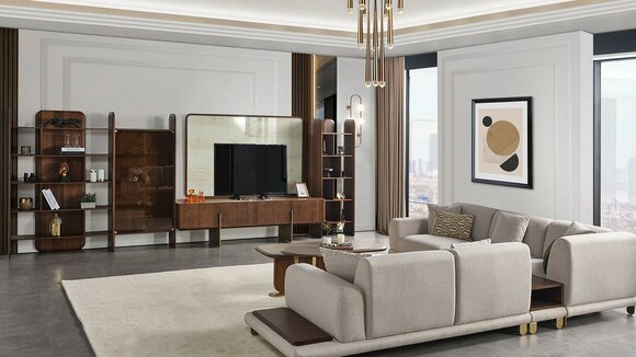 Stylish living room set consisting of wall unit coffee table and side table