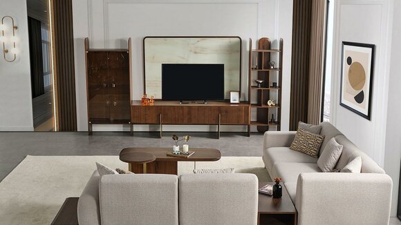 6-piece living room set by Braun wall unit + coffee table and side table new