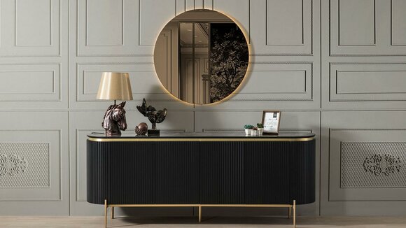 Dining room set modern Consists of black sideboard and mirror 2 pcs.