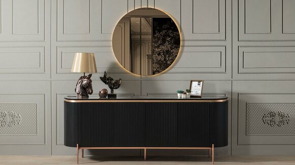 2-piece dining room set consisting of luxurious black sideboard and mirror