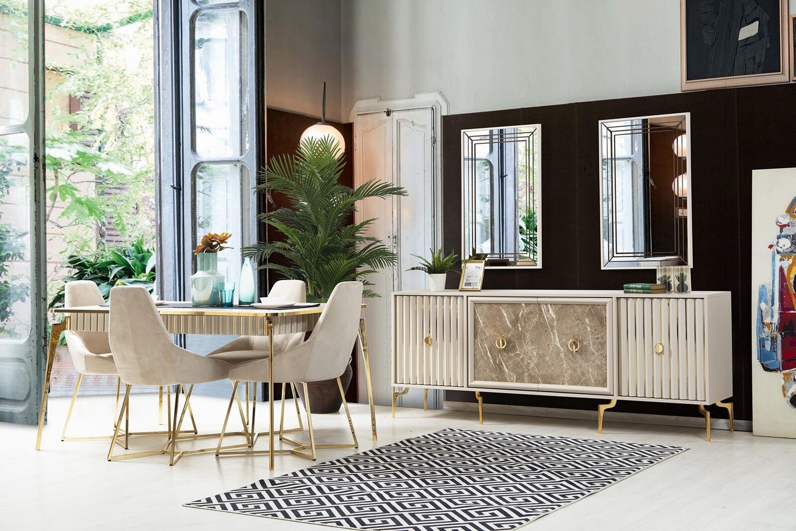 Stylish dining room set Luxury set designer dining table with 6x chairs