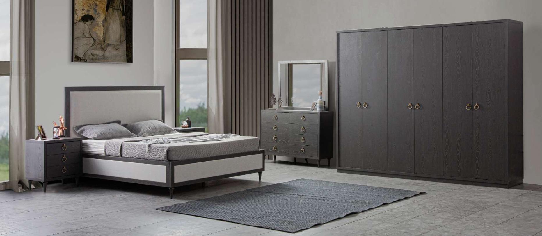 Bedroom set modern luxury bed 2x bedside tables chest of drawers with mirror