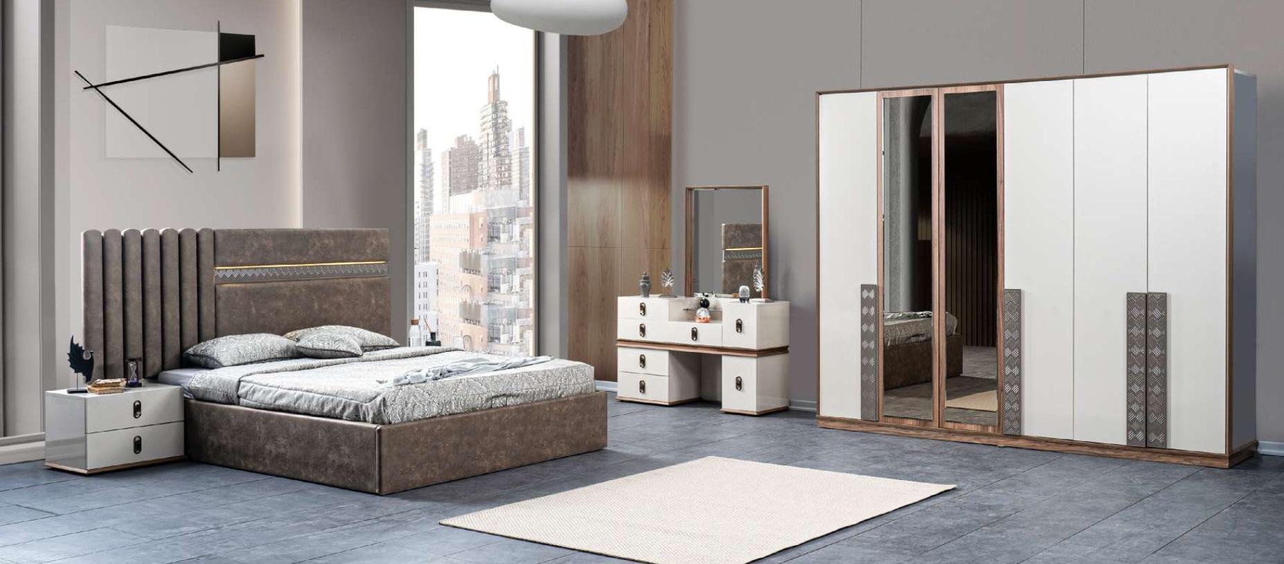 Bed 2x bedside tables dressing table with mirror set 5 pcs Italian style