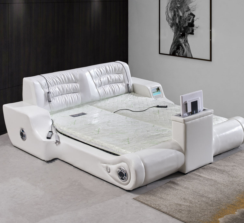 Double Luxury Design White Bed Upholstered Beds Modern Hotel Multifunction