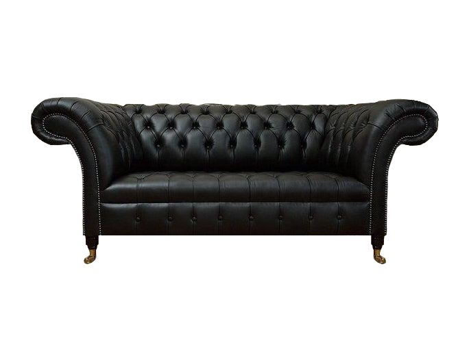 Black leather sofa living room two seater sofa couch upholstery Chesterfield