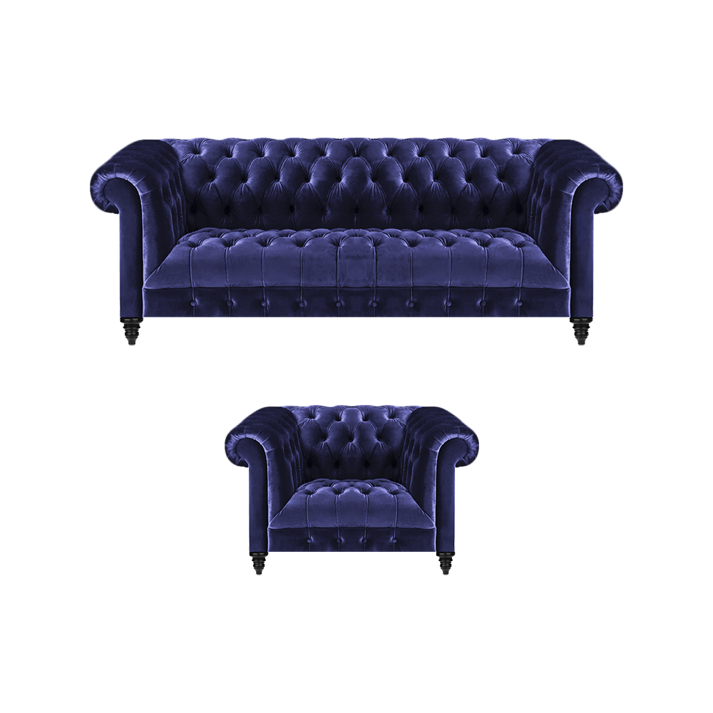 Chesterfield armchair luxury upholstered sofa couch three seats seat set textile new