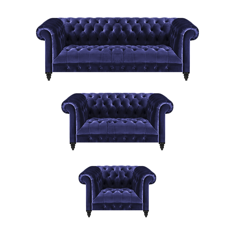Set Blue Sofa Complete Luxury Sofa Set 3pcs Textile Living Room New