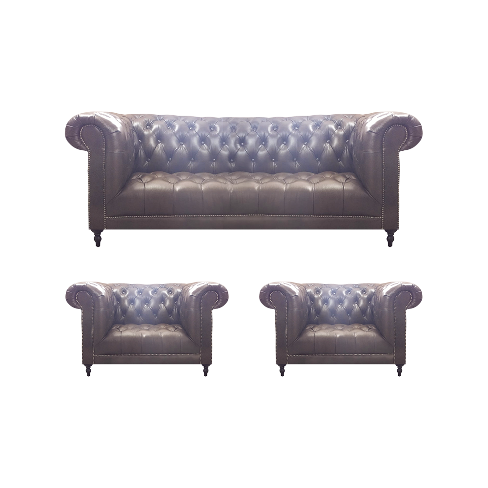 Chesterfield brown upholstered furniture living room armchair 3+1+1 sofa three-seater
