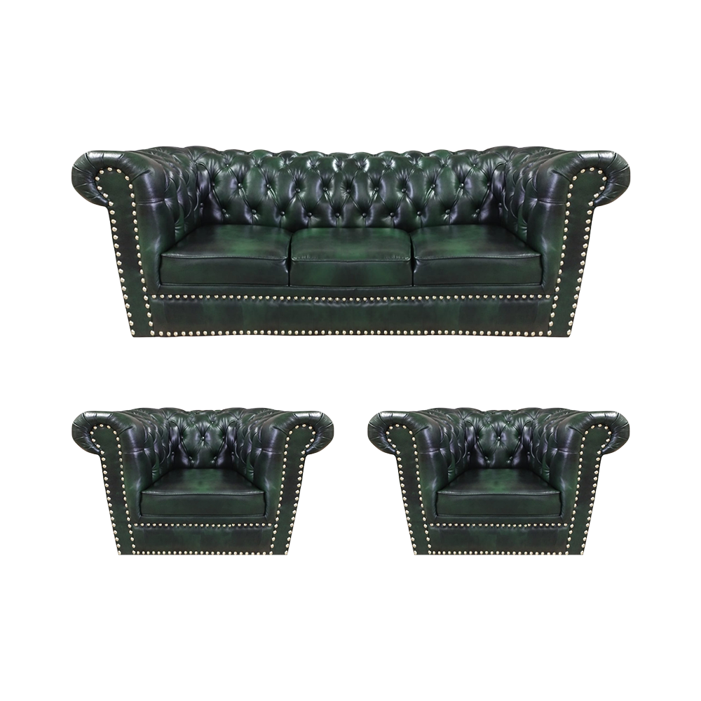Sofa set 3pcs sofa couch upholstery Chesterfield design 2x armchair leather sofa new
