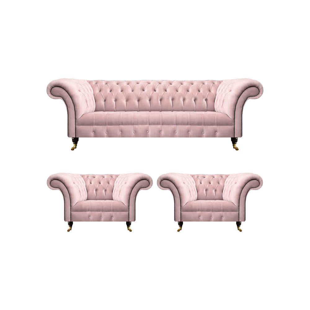 Living room set 3pcs sofa three seats pink complete 2x armchair Chesterfield
