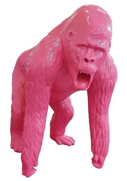 Abstract decorative sculpture in modern style designed as full pink colored shouting gorilla (A691B)