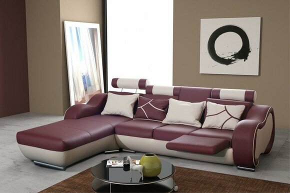 Leather sofa couch with footrest & bar function SOLINGEN II