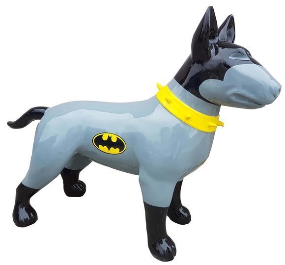 Decorative sculpture designed as bull terrier figure colored in batman kit 85x116cm