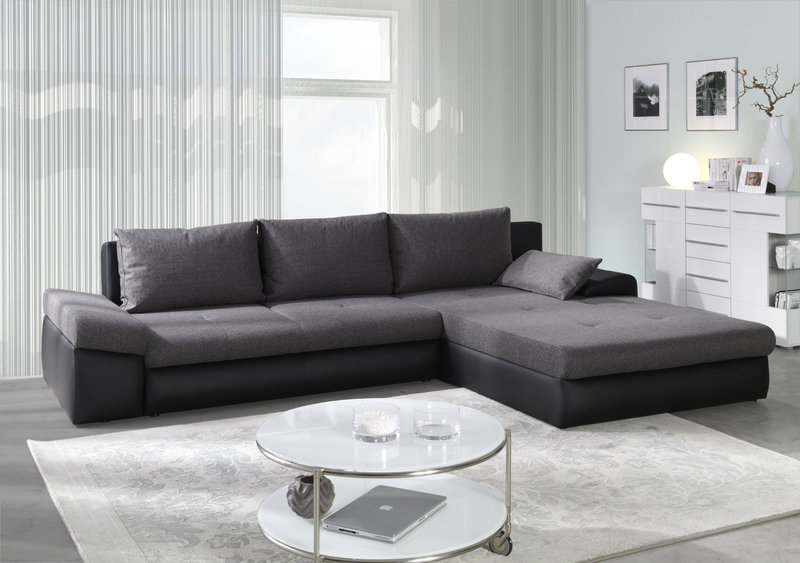 Textile corner sofa 313 x 215 or 215 x 313 cm incls. Bed function MODEL "BONO"