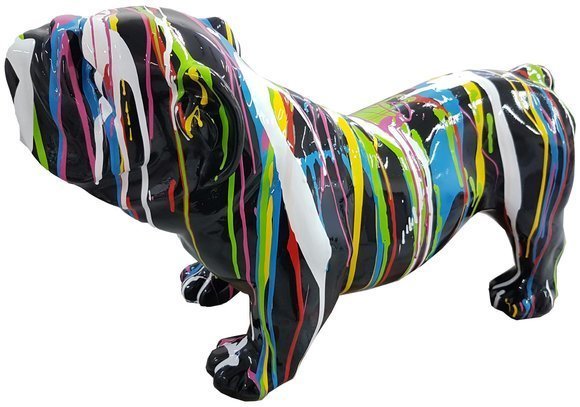 Abstract decorative garden sculpture designed as black colored standing dog with colorful stripes 32cm A515D