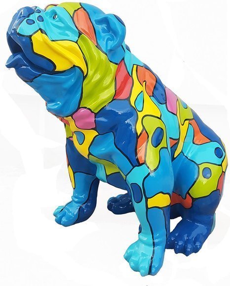 Abstract decorative garden sculpture designed as colorful sitting dog 67cm (A767B)