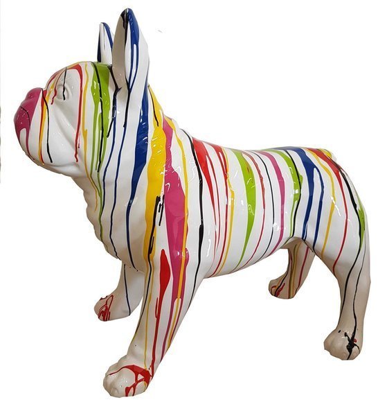 Full white colored abstract decorative dog with colorful stripes 72x100cm A644D