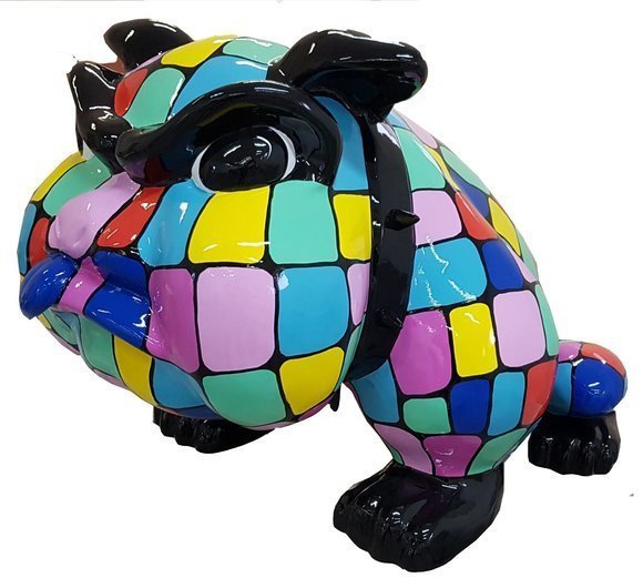 Abstract decorative sculpture designed as colorful cartoon dog with patterns 73x130cm A770