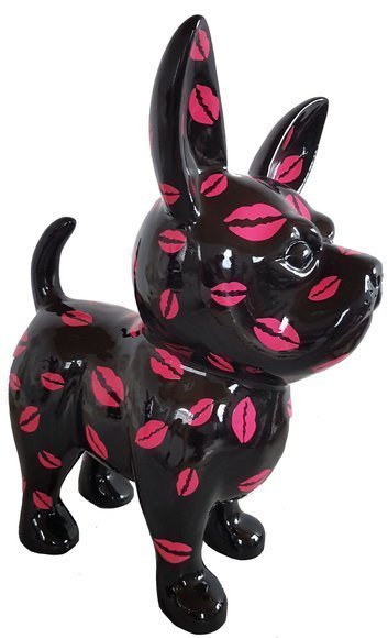 Abstract full black colored decorative sculpture designed as puppy with kisses A684