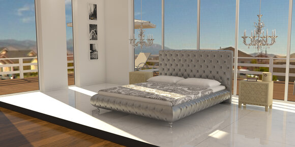 Modern style massive marriage chesterfie design double bed faux leather upholstered with crystal stones model - crystal