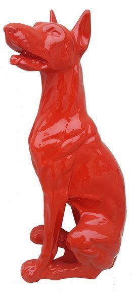 Full red colored decorative sculpture designed as sitting gloss doberman 80cm height