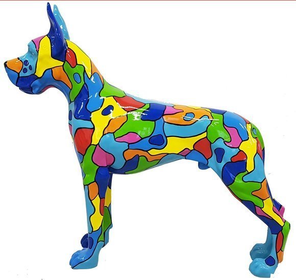 Abstract colorful decorative sculpture designed as standing doberman with patterns 110x125cm (A387D)