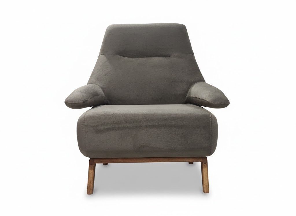Modern Armchair Grey Elegance with Fabric Cover and Wooden Legs Ready SOFORT