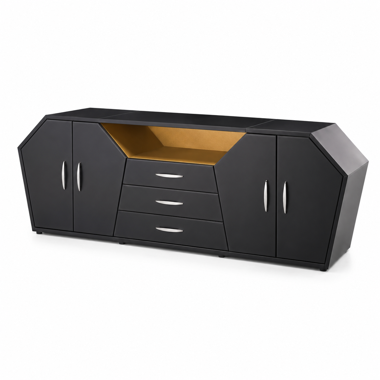 Modern Designer Chest Sideboard Black with Gold Accents Immediate