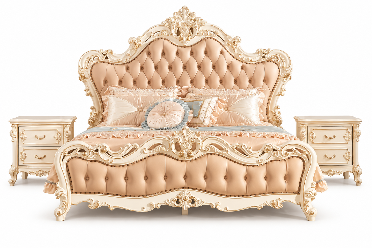 Classic Elegant Bed Beige with Luxury 2x Nightstands Ready SOFORT