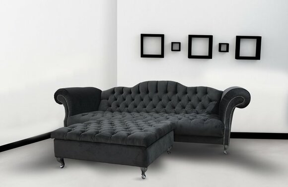 Chesterfield Sofa 3-Seater Dark Grey Textile Luxurious Classic Royal Style Comfortable Couch