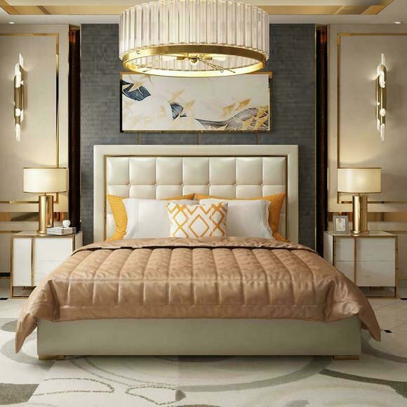 Bed 2x bedside table 3pcs. Bedroom Set Beds new Luxury 180x200 Chesterfield