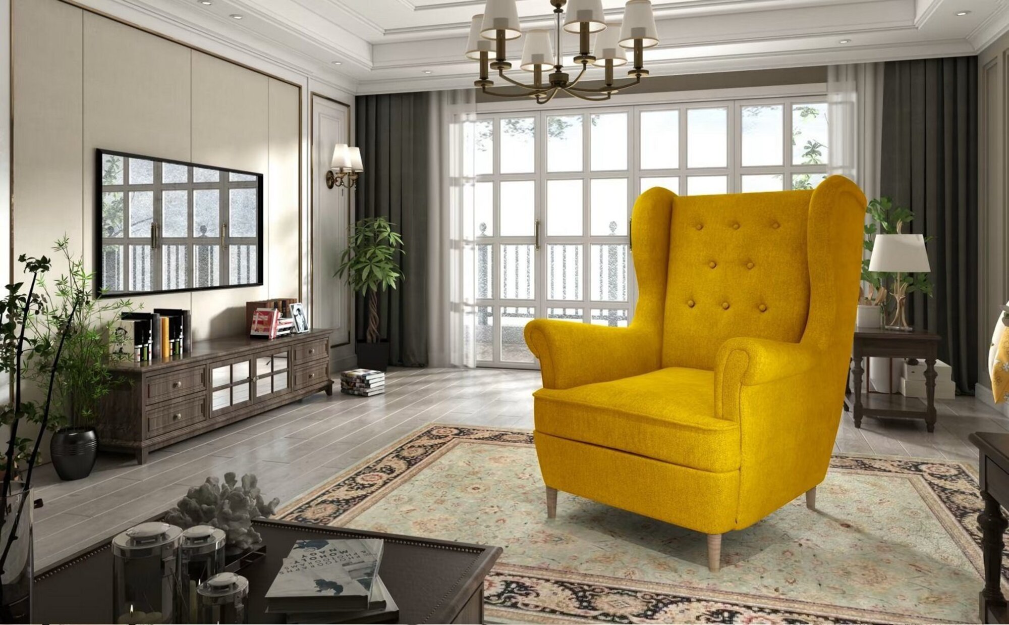Armchair Fabric Living Room Design Upholstery New Textile Luxury Wing Chair On Stock
