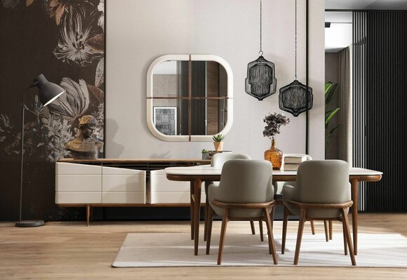 Brown and white dining room furniture designer dining room set luxury 9-piece set