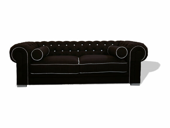 Chesterfield Sofa 3-Seater Modern Style Black Textile / Leather Upholstery Comfortable New