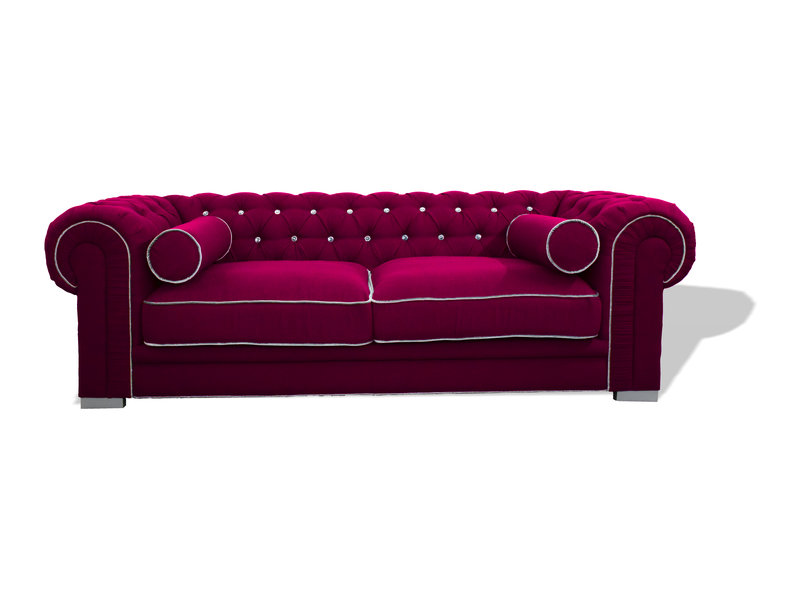 Modern Sofa 3-Seater Chesterfield With Buttons Purple Textile Upholstery Comfortable Couch