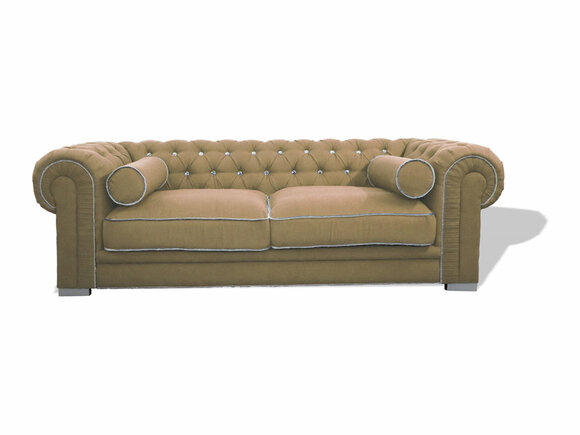 Chesterfield Sofa 3-Seater Beige Fabric Upholstery Comfortable Living Room Couch New