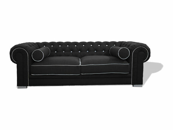 Chesterfield Sofa 3-Seater Black Textile Comfortable Couch Modern Minimalism New