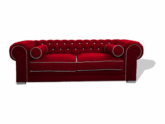 Chesterfield Sofa 3-Seater Red Textile Modern Comfortable Design Premium Quality Couch New
