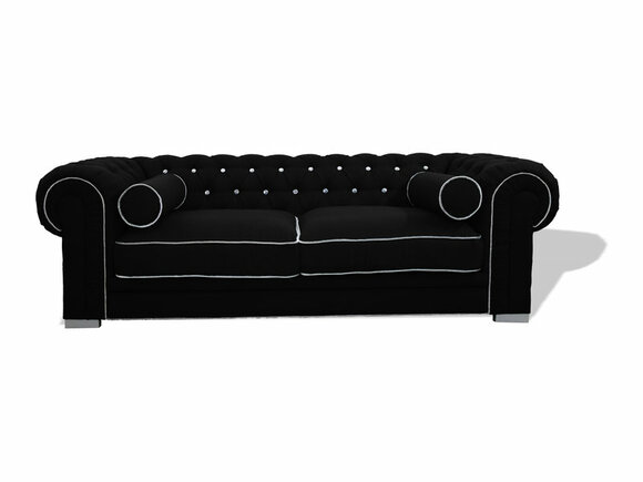 Buy Chesterfield Sofa 3-Seater Modern Textile Covered Black Couch Cosy Living Room New