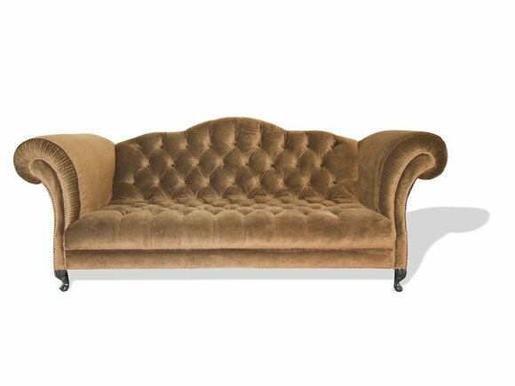 Comfortable Sofa 3-Seater Chesterfield With Buttons Upholstered Beige Brown Textile Couch New